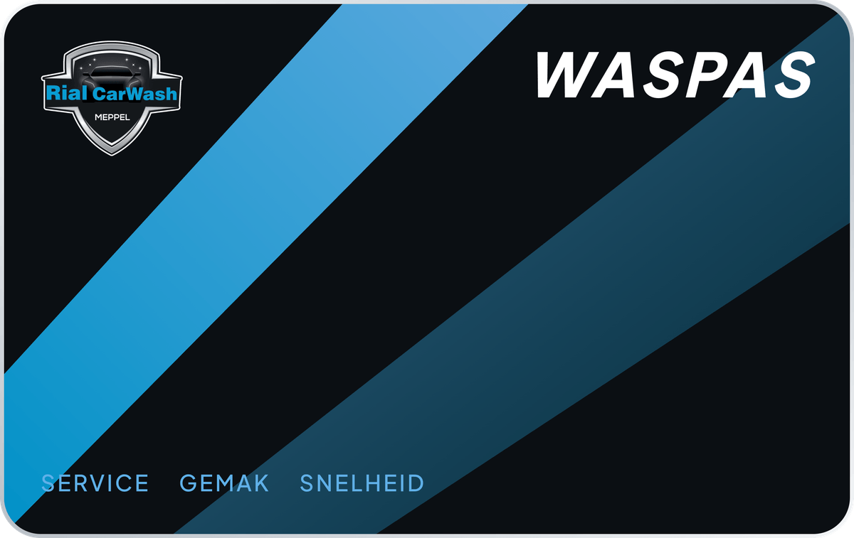 Het ontwerp van de Rial Waspas: zwart, met een blauwe zwaai en het woord WASPAS